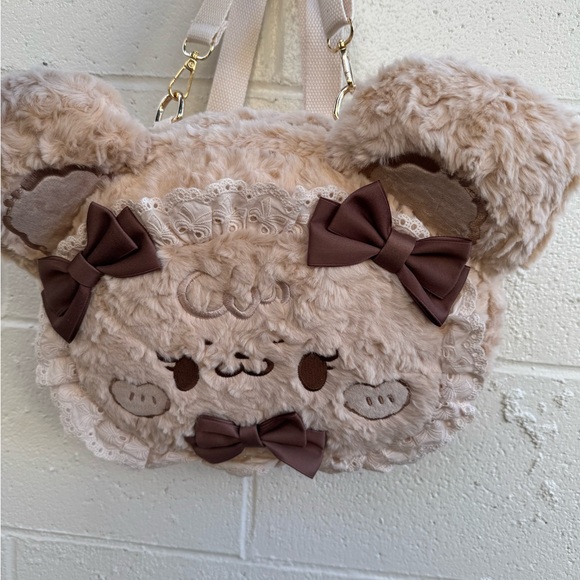 Adorable Bear Plush Lolita Bag with Bows - Cream and Brown - Picture 2 of 4
